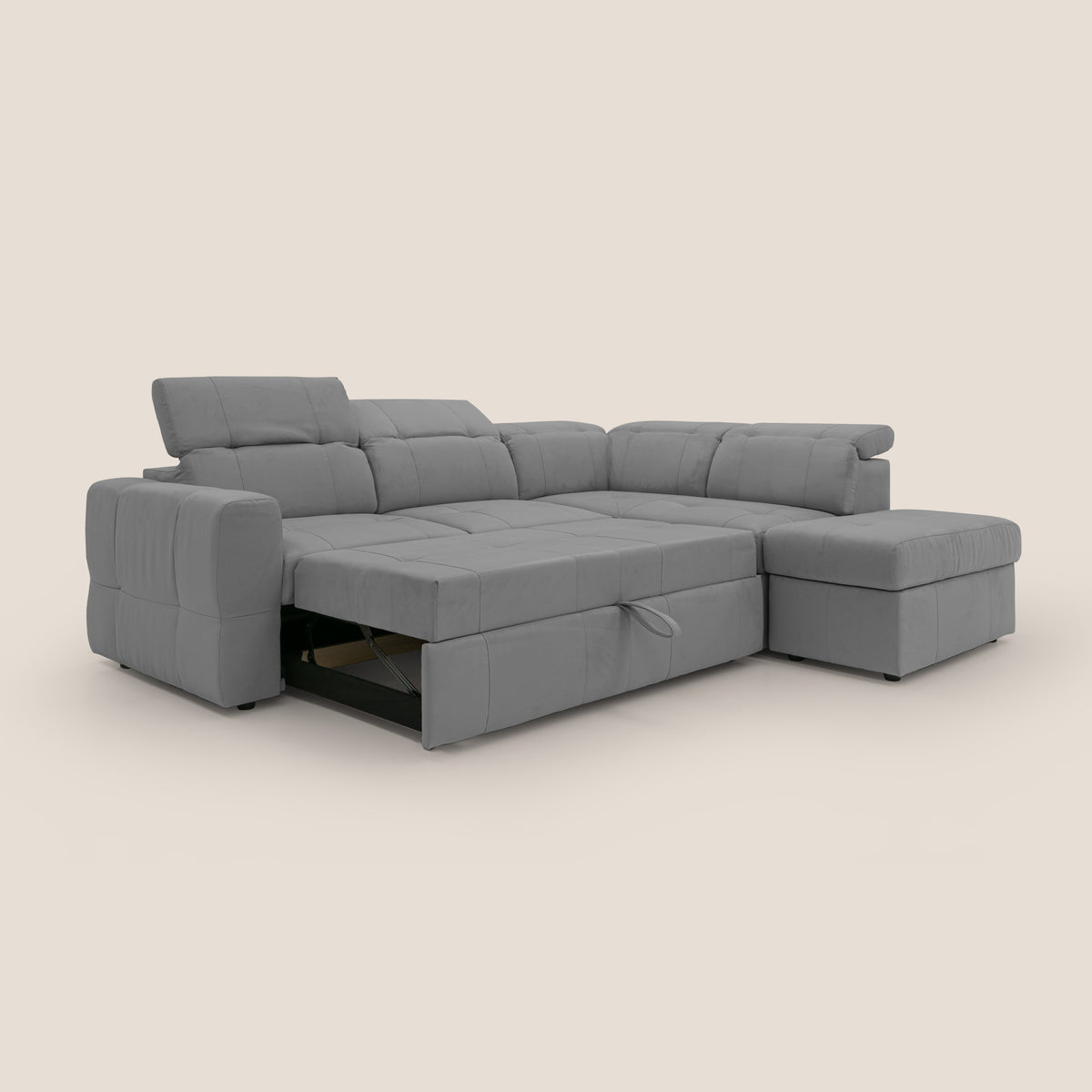 Kronos Divano angolare con poggiapiedi estraibile e pouf contenitore mobile in microfibra impermeabile T11 grigio - divitt.sbs