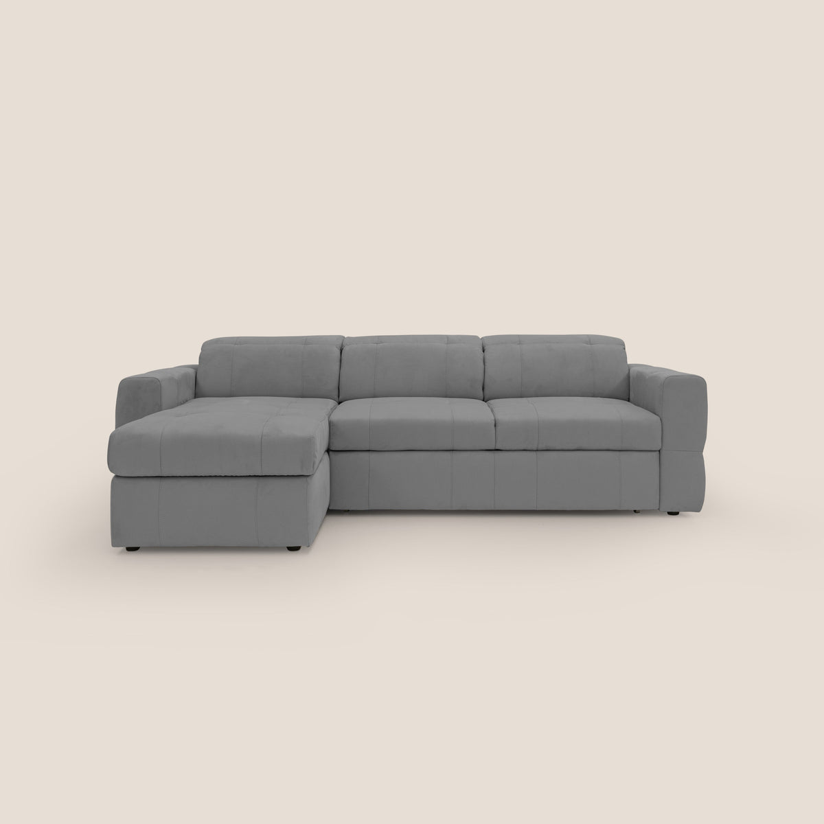 Kronos Divano angolare con pouf estraibile e penisola contenitore in microfibra impermeabile T11 grigio - divitt.sbs