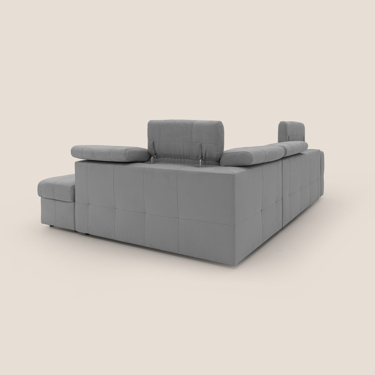 Kronos Divano angolare con poggiapiedi estraibile e pouf contenitore mobile in microfibra impermeabile T11 grigio - divitt.sbs