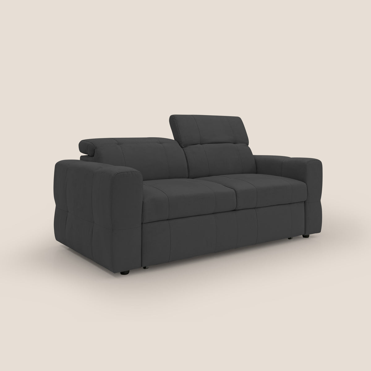 Kronos Divano con pouf estraibile poggiapiedi e poggiatesta reclinabili in morbida microfibra impermeabile T11 nero - divitt.sbs