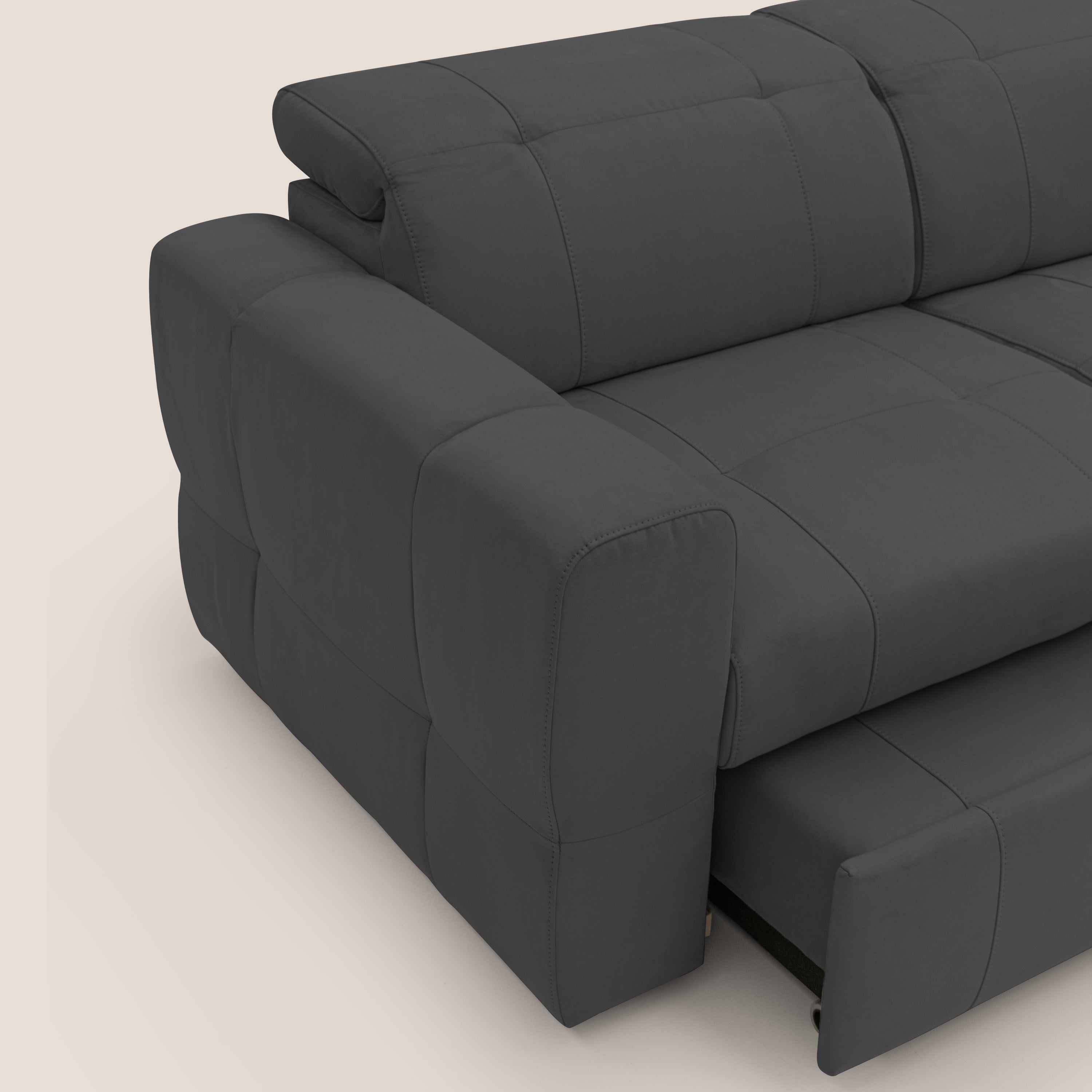 Kronos Divano con pouf estraibile poggiapiedi e poggiatesta reclinabili in morbida microfibra impermeabile T11 nero - divitt.sbs