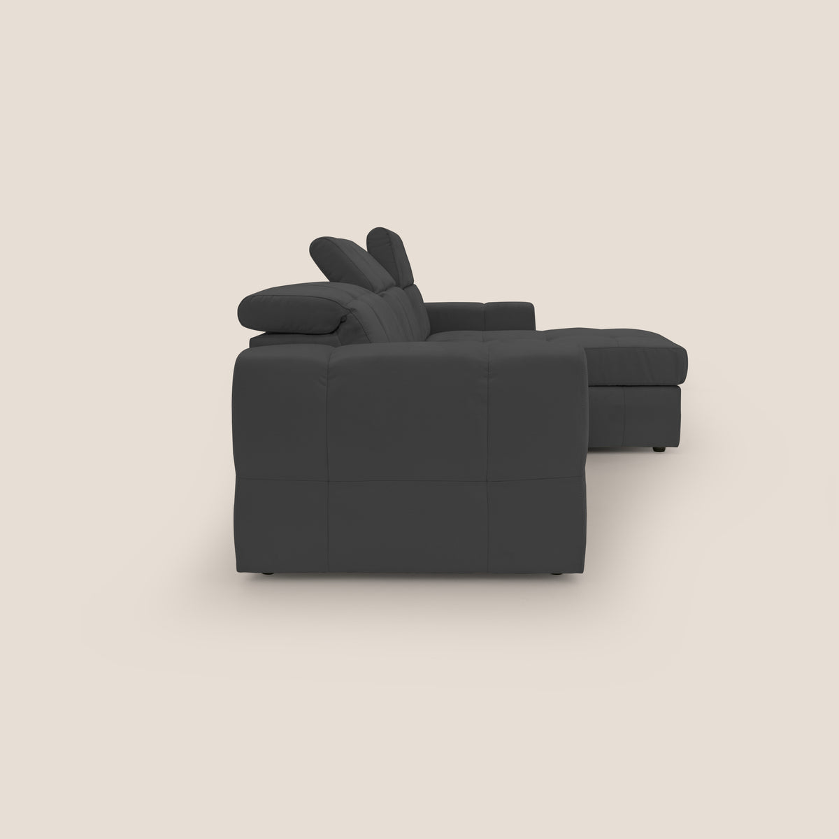 Kronos Divano angolare con pouf estraibile e penisola contenitore in microfibra impermeabile T11 nero - divitt.sbs