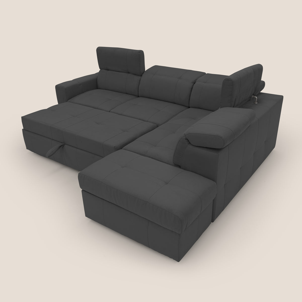 Kronos Divano angolare con poggiapiedi estraibile e pouf contenitore mobile in microfibra impermeabile T11 nero - divitt.sbs