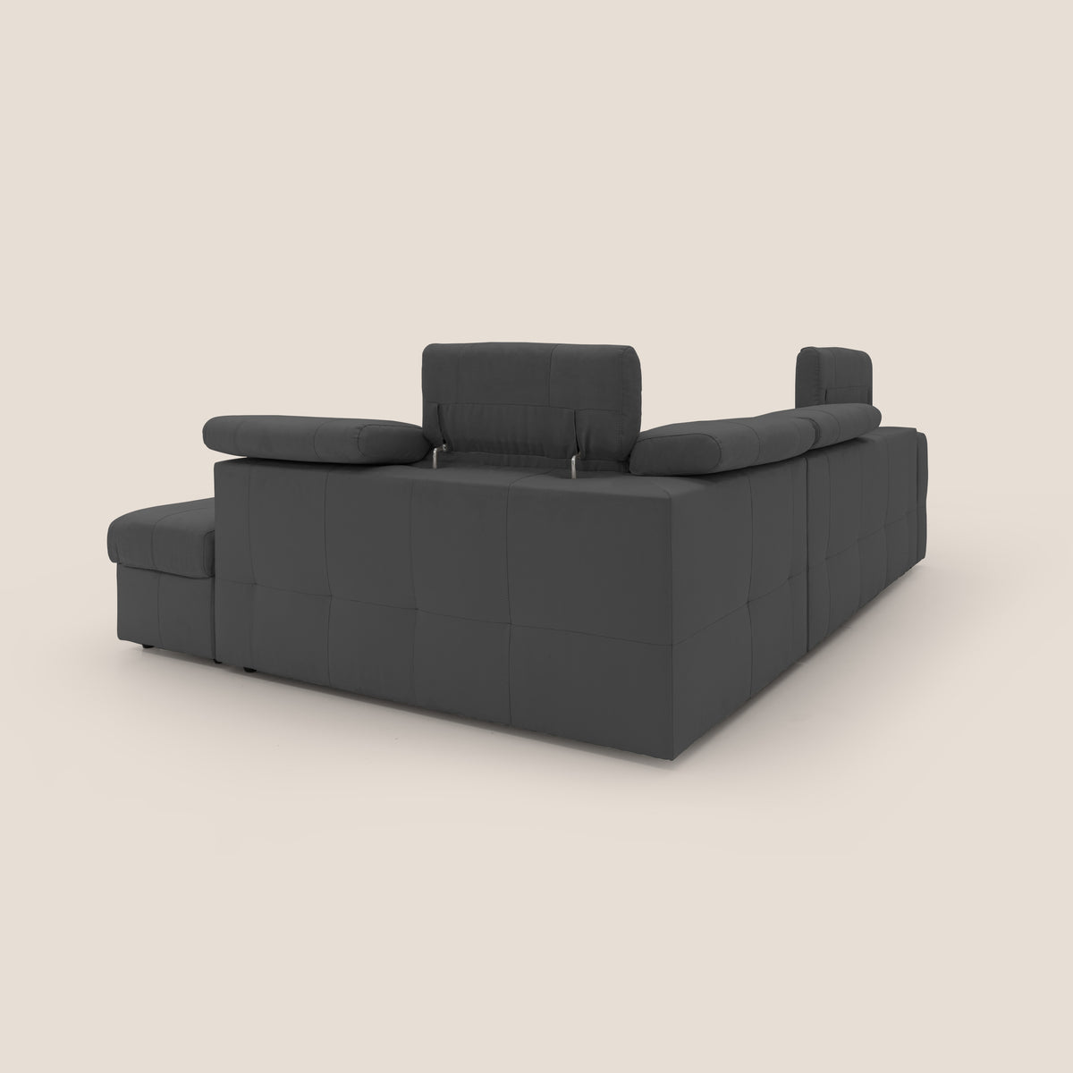 Kronos Divano angolare con poggiapiedi estraibile e pouf contenitore mobile in microfibra impermeabile T11 nero - divitt.sbs