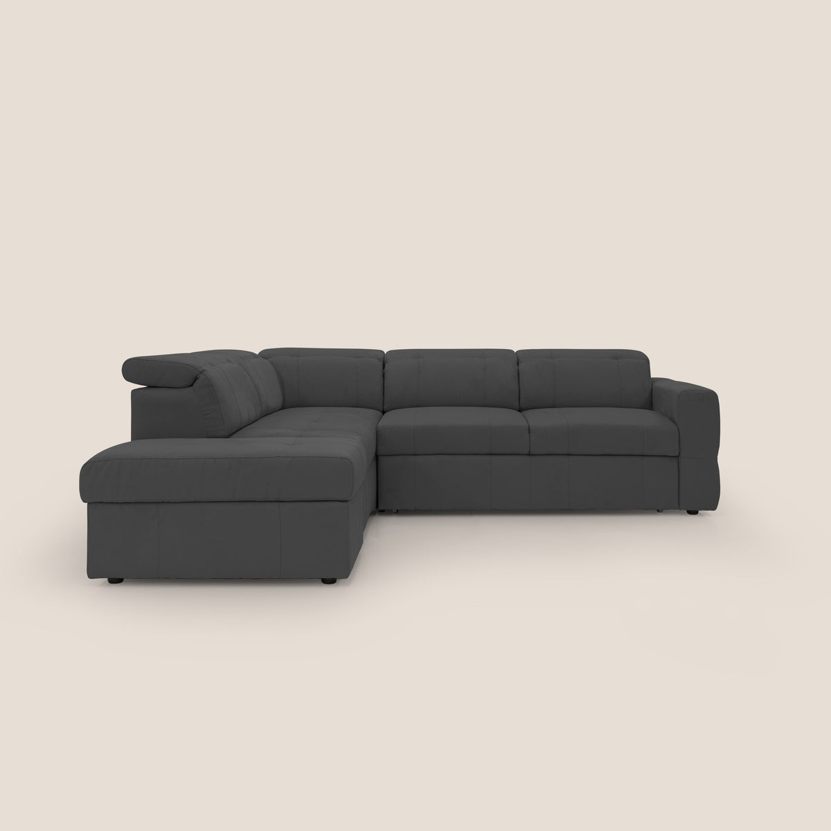 Kronos Divano angolare con poggiapiedi estraibile e pouf contenitore mobile in microfibra impermeabile T11 nero - divitt.sbs