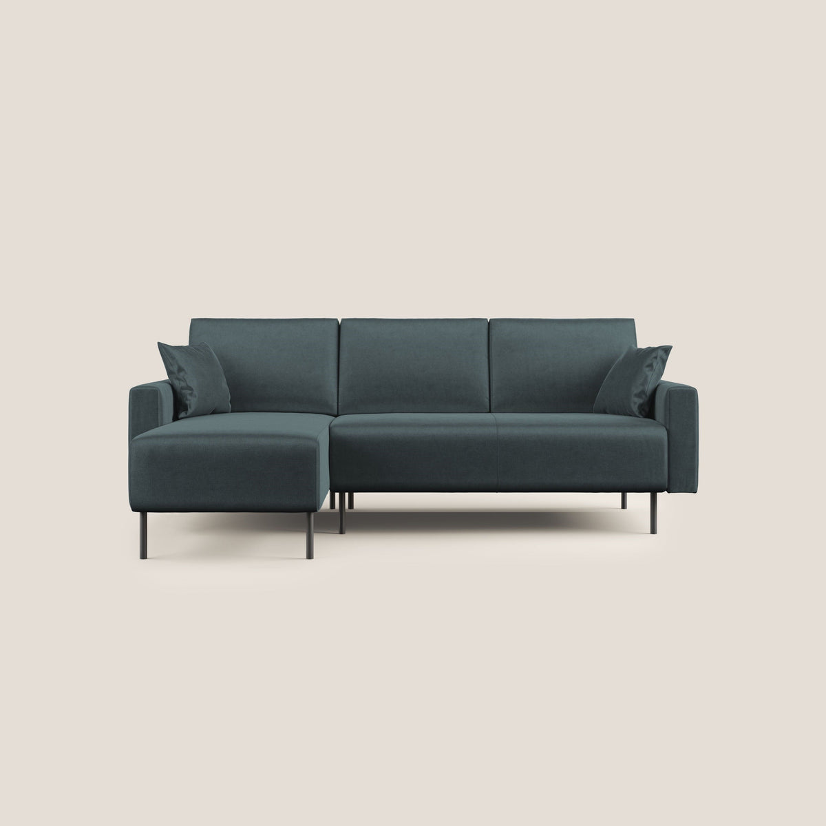 Arthur divano moderno angolare in velluto morbido impermeabile T01 petrolio - divitt.sbs