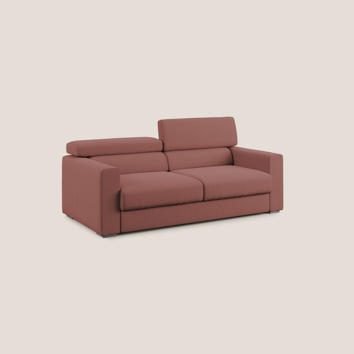 Dylan divano allungabile con pouf estraibile poggiapiedi in tessuto fiammato simil cotone impermeabile T19 salmone - divitt.sbs