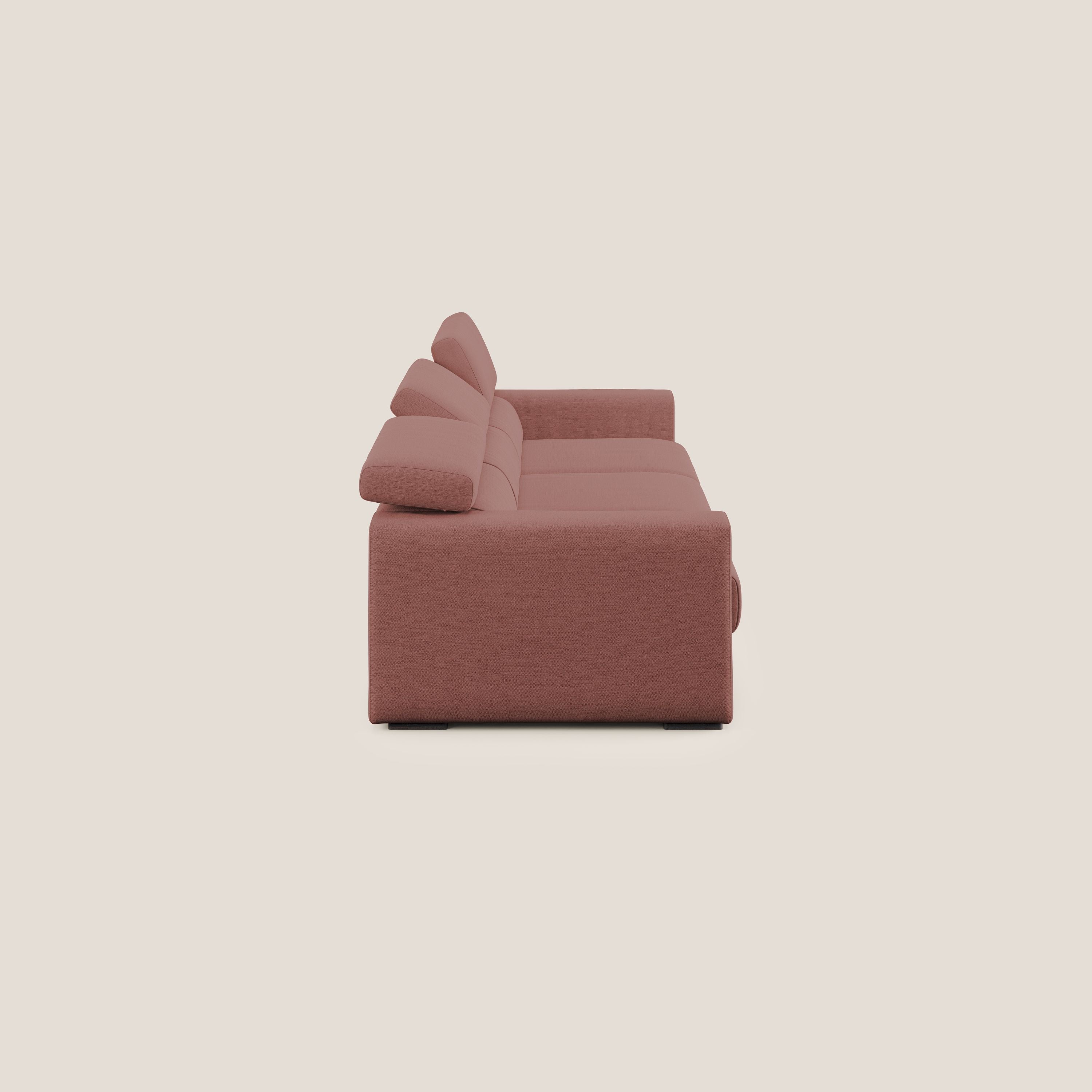 Dylan divano a 3 sedute con pouf estraibile poggiapiedi in tessuto fiammato simil cotone impermeabile T19 salmone - divitt.sbs