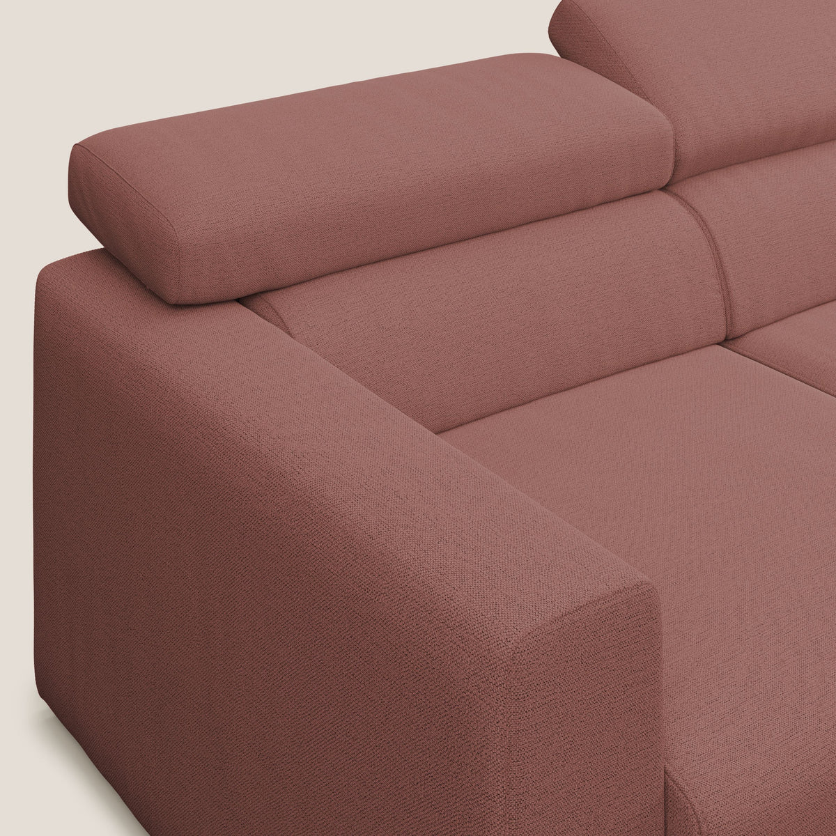 Dylan divano a 3 sedute con pouf estraibile poggiapiedi in tessuto fiammato simil cotone impermeabile T19 salmone - divitt.sbs