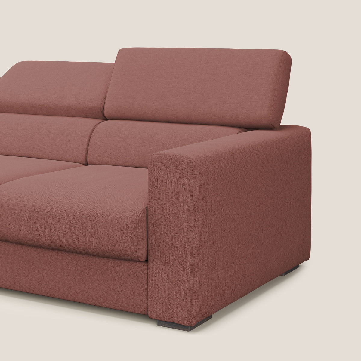 Dylan divano a 3 sedute con pouf estraibile poggiapiedi in tessuto fiammato simil cotone impermeabile T19 salmone - divitt.sbs