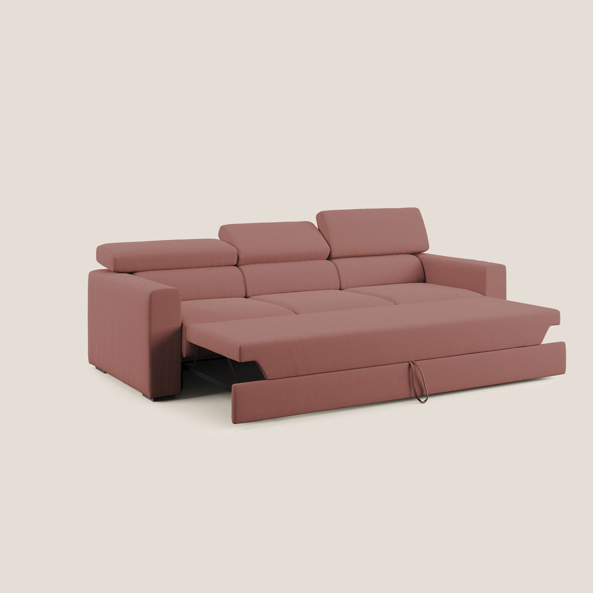 Dylan divano a 3 sedute con pouf estraibile poggiapiedi in tessuto fiammato simil cotone impermeabile T19 salmone - divitt.sbs