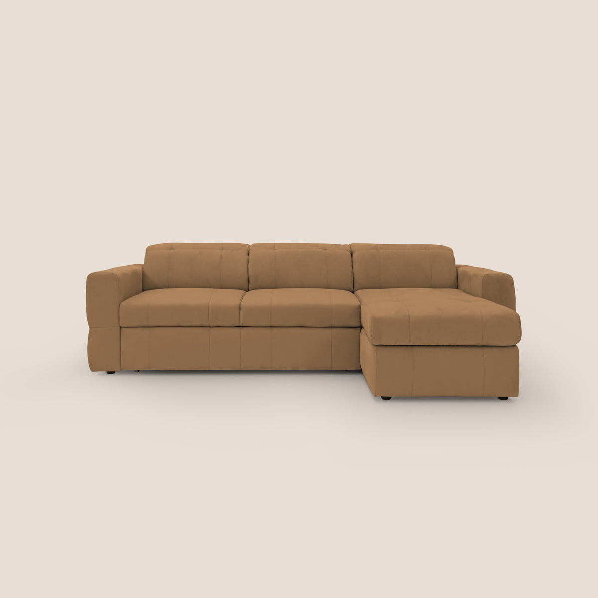 Kronos Divano angolare con pouf estraibile e penisola contenitore in microfibra impermeabile T11 cuoio - divitt.sbs