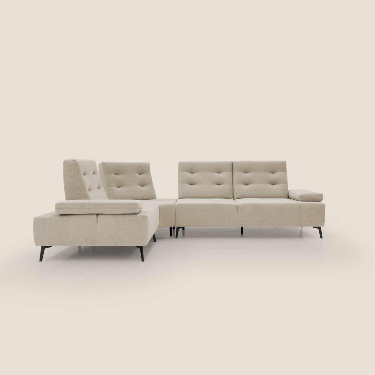 Lugano Divano angolare con schienali traslanti in microfibra effetto velluto T09 beige - divitt.sbs