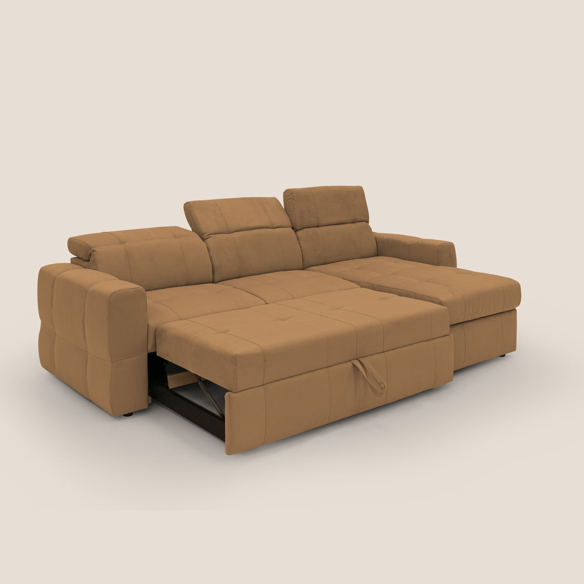 Kronos Divano angolare con pouf estraibile e penisola contenitore in microfibra impermeabile T11 cuoio - divitt.sbs