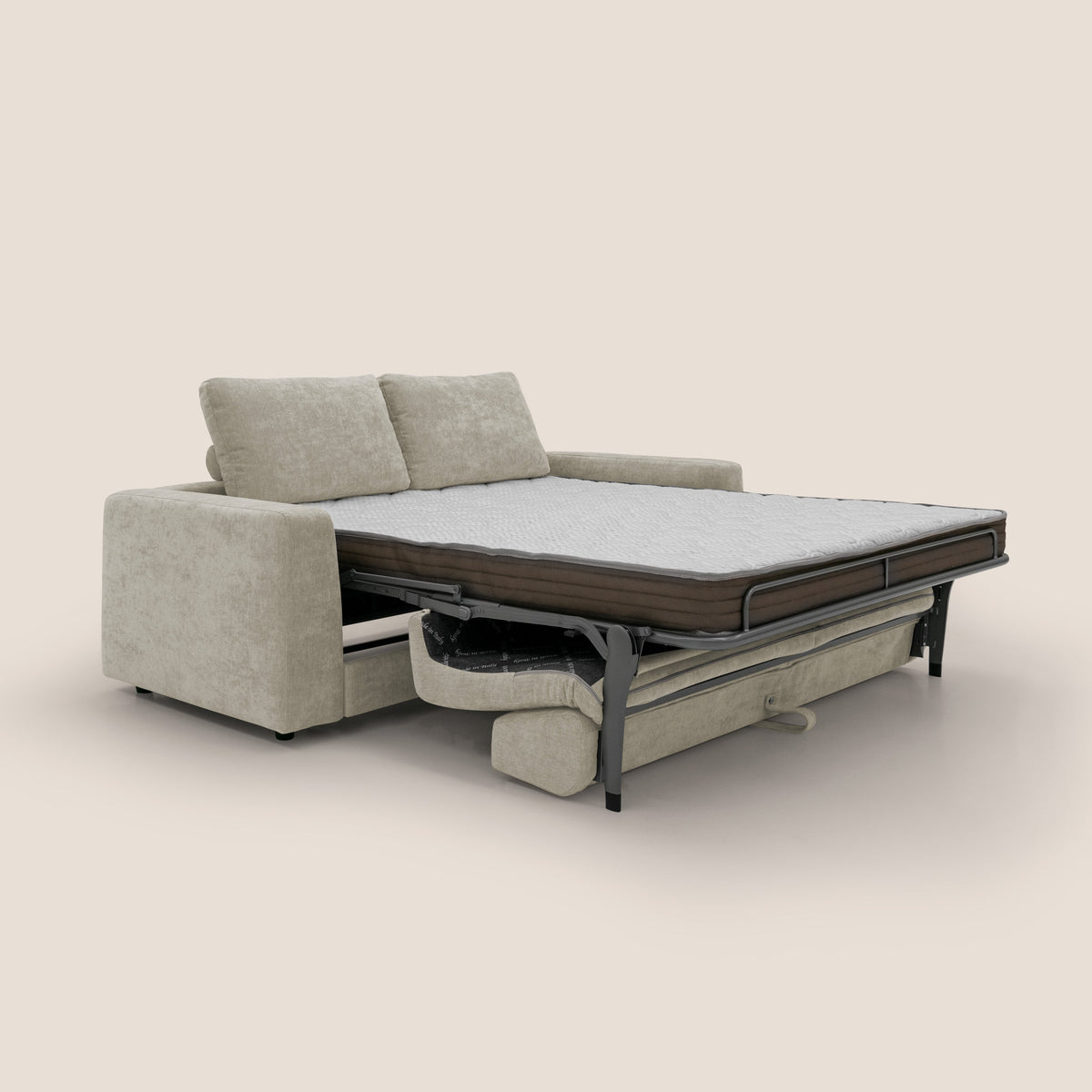 Freia Divano letto minimal materasso h15 cm con morbidi schienali in tessuto impermeabile T14 panna - divitt.sbs