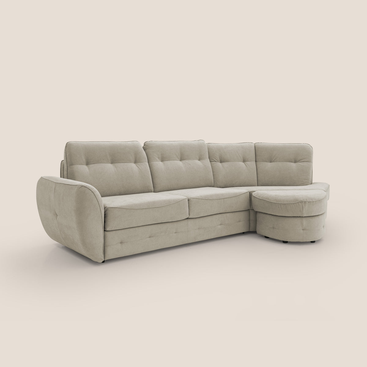 Zeus divano letto angolare con materasso H18 cm pouf mobile in tessuto impermeabile T02 - divitt.sbs