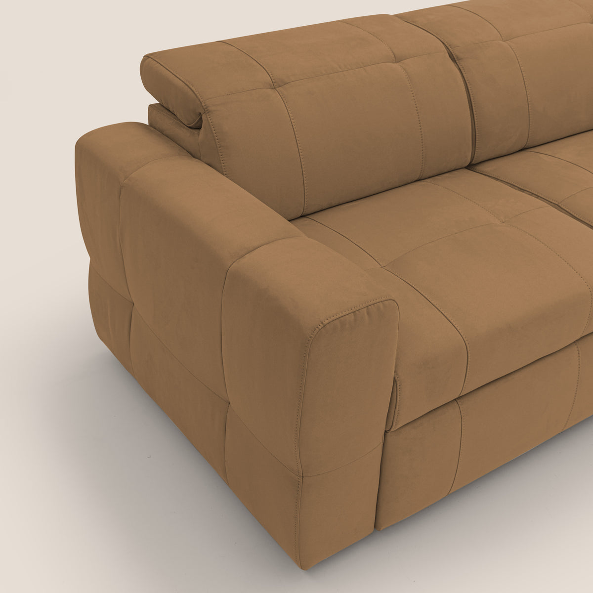 Kronos Divano angolare con pouf estraibile e penisola contenitore in microfibra impermeabile T11 cuoio - divitt.sbs