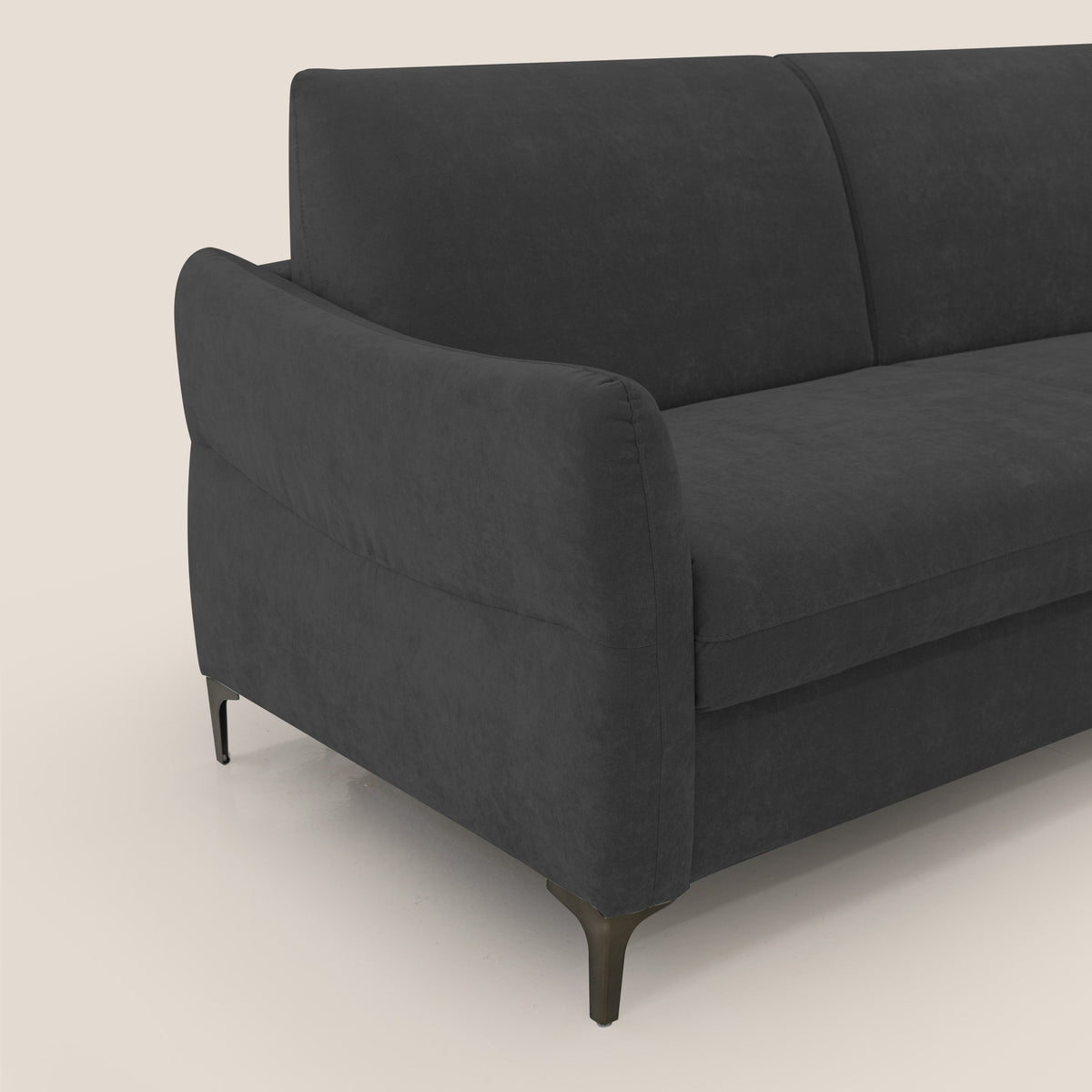 Dalia divano letto con materasso H18 cm e piedi alti in raffinato tessuto smacchiabile T17 nero - divitt.sbs
