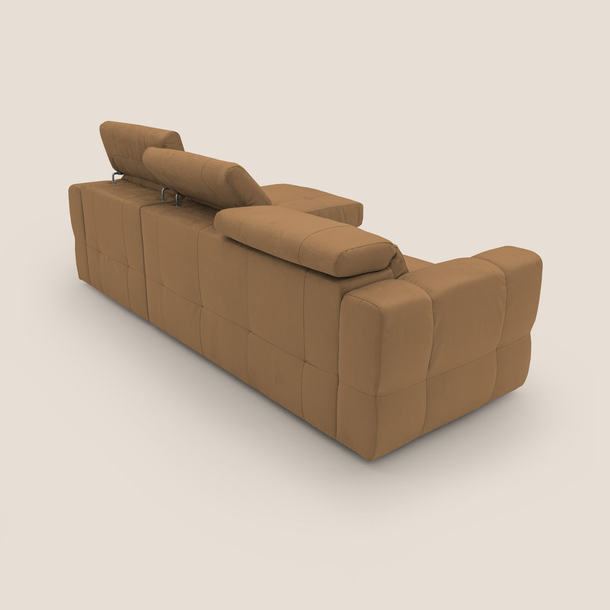 Kronos Divano angolare con pouf estraibile e penisola contenitore in microfibra impermeabile T11 cuoio - divitt.sbs