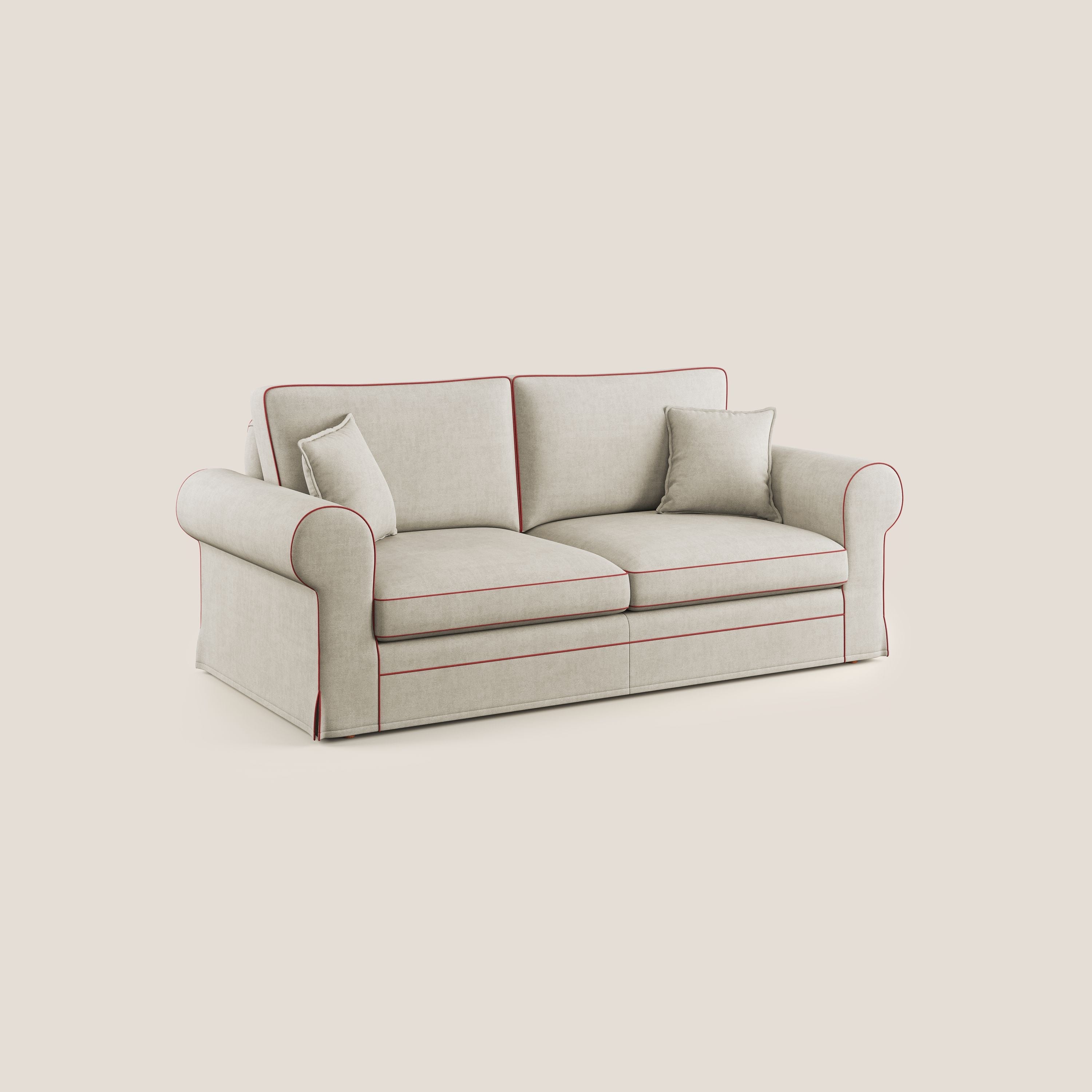 Lady divano classico bicolore in piuma d'oca realizzato con tessuto impermeabile T02 panna - rosso - divitt.sbs