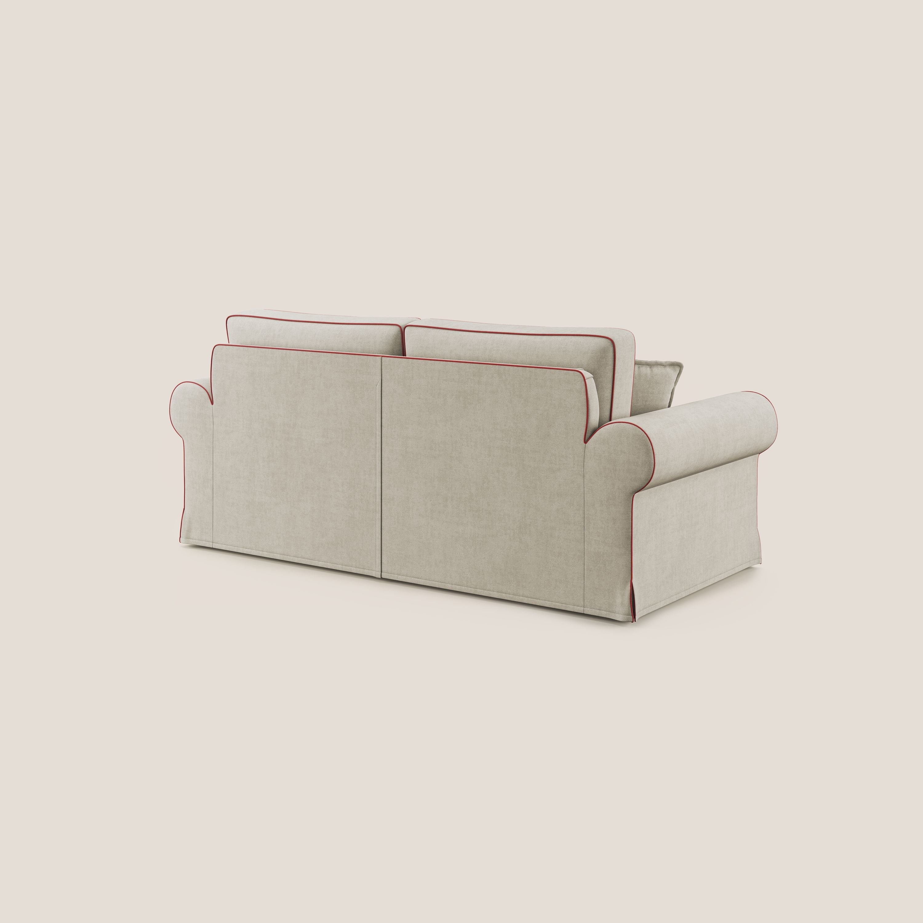 Lady divano classico bicolore in piuma d'oca realizzato con tessuto impermeabile T02 panna - rosso - divitt.sbs