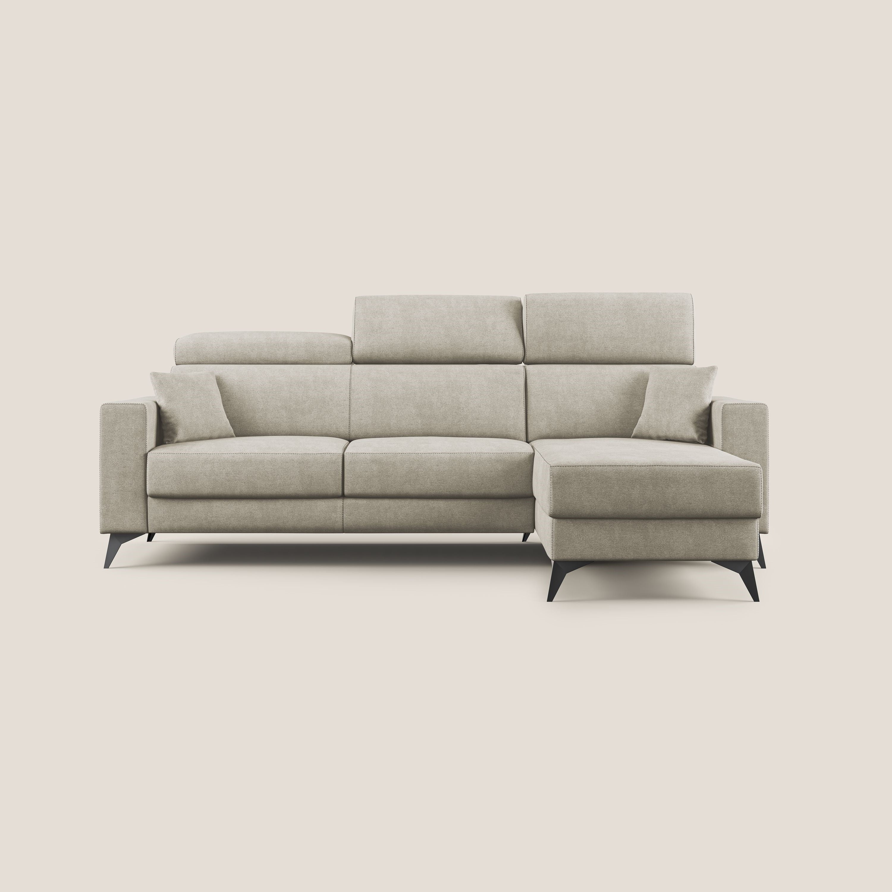 Pegaso divano letto angolare con poggiatesta reclinabili e rivestimento impermeabile T02 panna - divitt.sbs