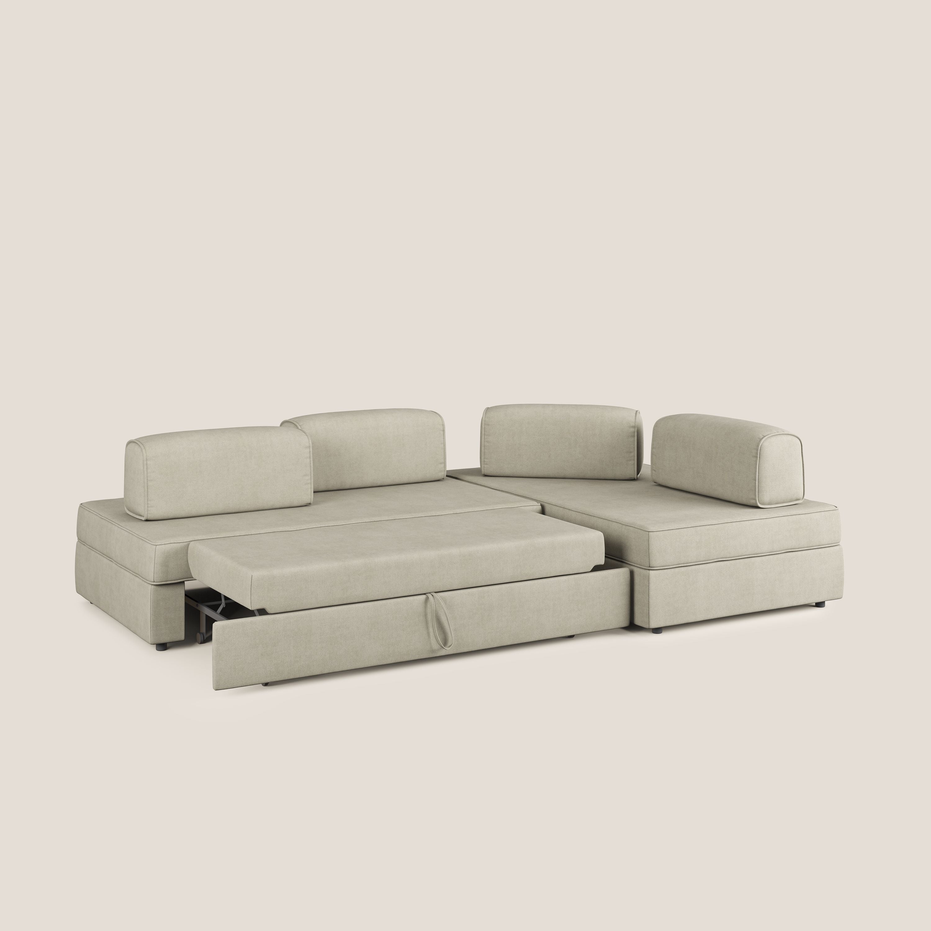 Liberty divano angolare con pouf estraibile e schienali movibili in tessuto morbido impermeabile T02 panna - divitt.sbs