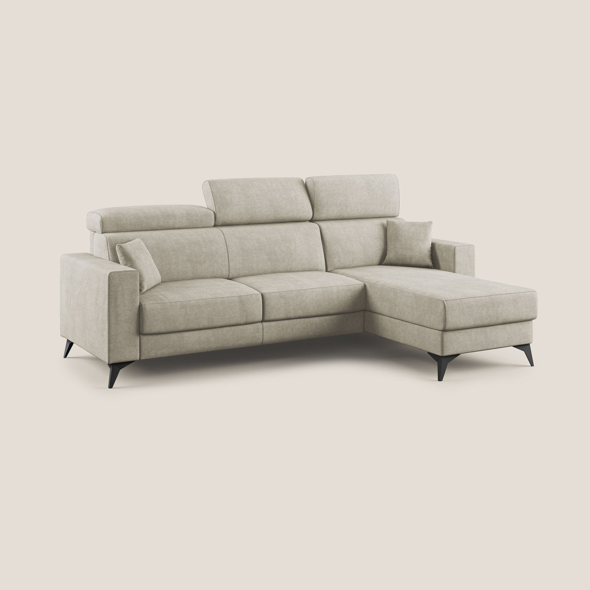 Pegaso divano letto angolare con poggiatesta reclinabili e rivestimento impermeabile T02 panna - divitt.sbs