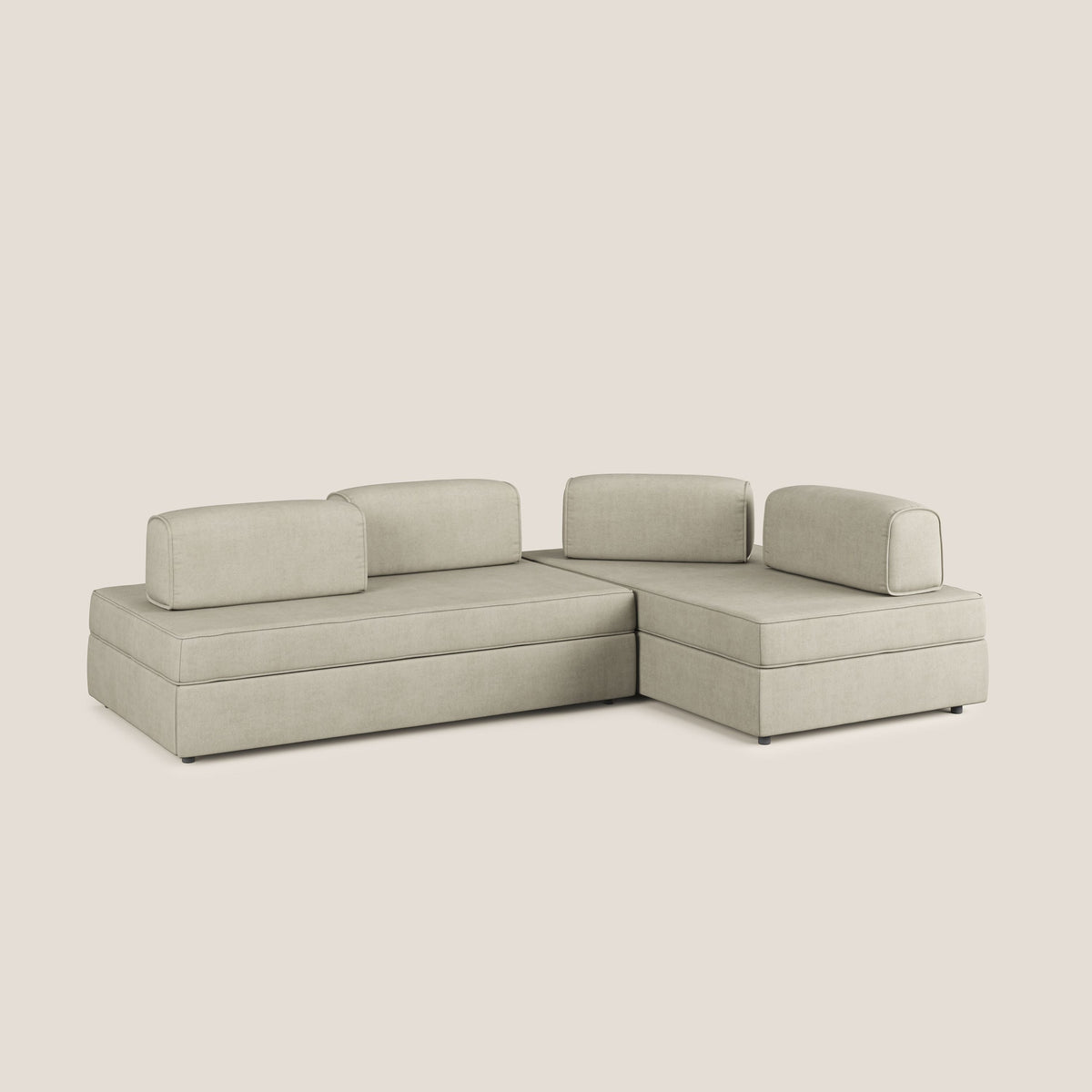 Liberty divano angolare con pouf estraibile e schienali movibili in tessuto morbido impermeabile T02 panna - divitt.sbs