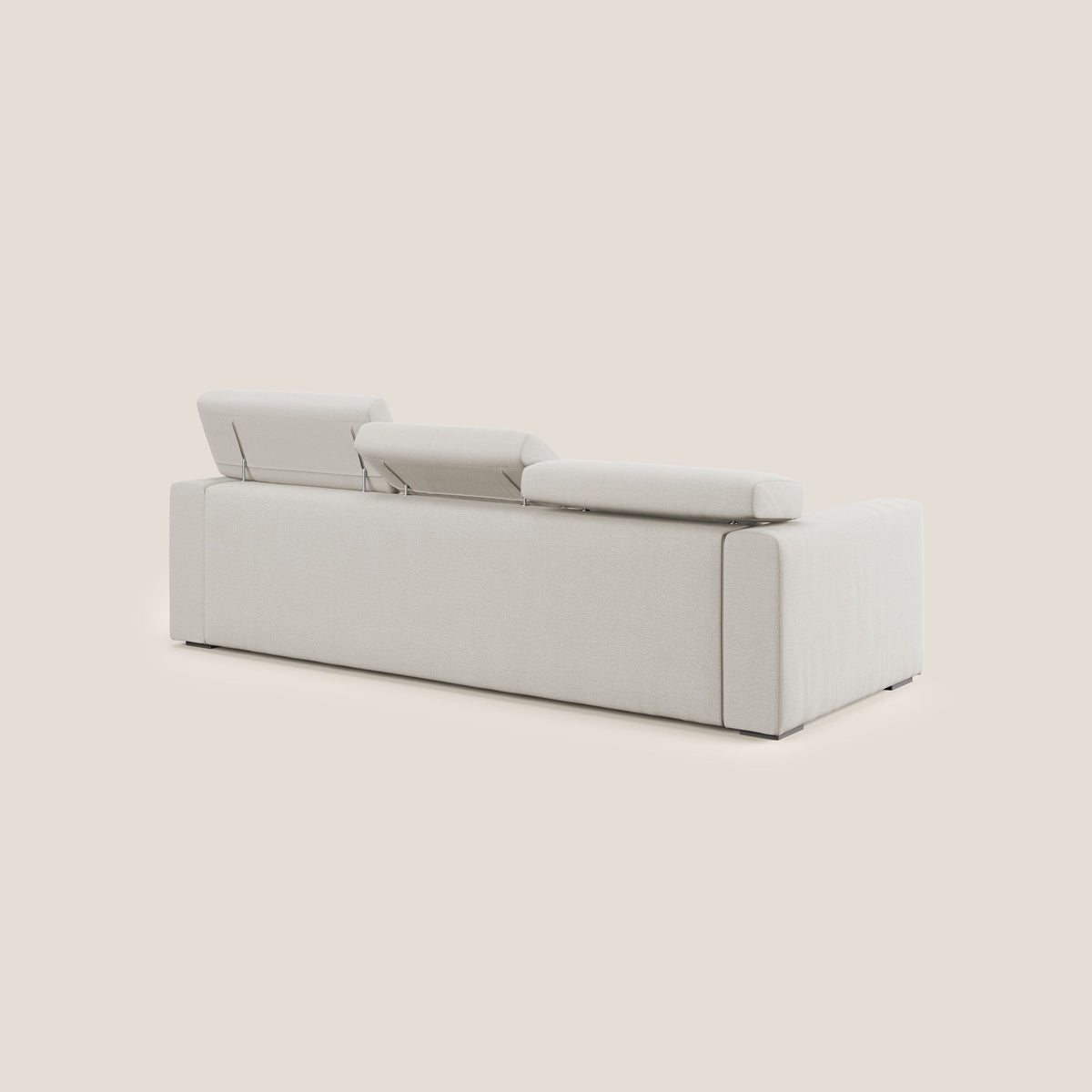 Dylan divano a 3 sedute con pouf estraibile poggiapiedi in tessuto fiammato simil cotone impermeabile T19 panna - divitt.sbs
