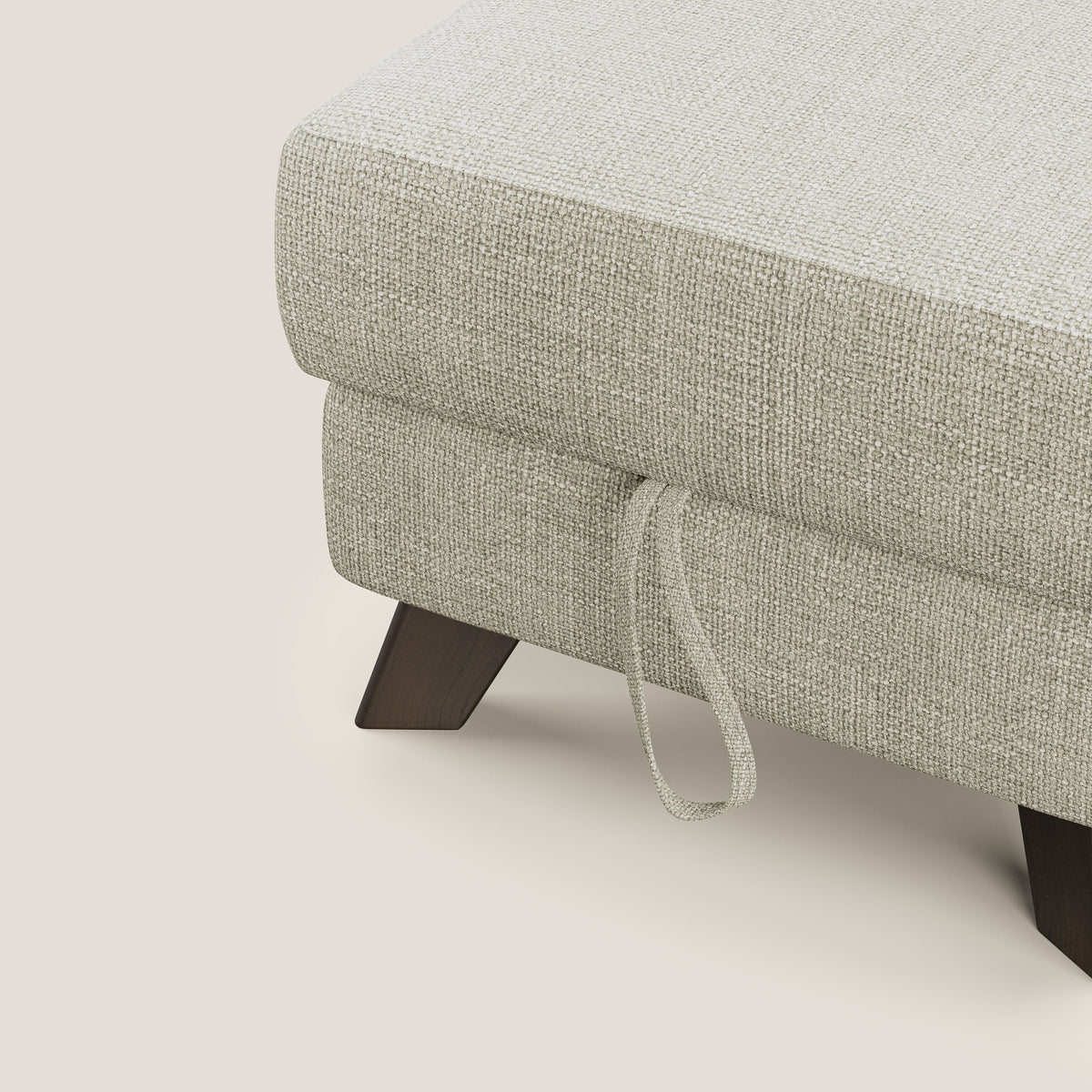 Moon Pouf contenitore e piedini alti in tessuto morbido ad intreccio soft-touch impermeabile T06 panna - divitt.sbs