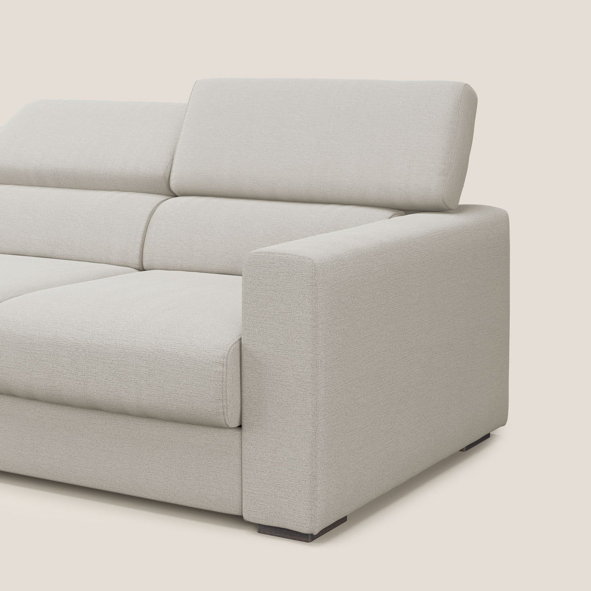 Dylan divano a 3 sedute con pouf estraibile poggiapiedi in tessuto fiammato simil cotone impermeabile T19 panna - divitt.sbs
