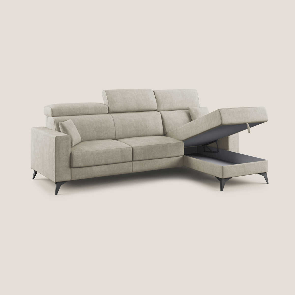Pegaso divano letto angolare con poggiatesta reclinabili e rivestimento impermeabile T02 panna - divitt.sbs
