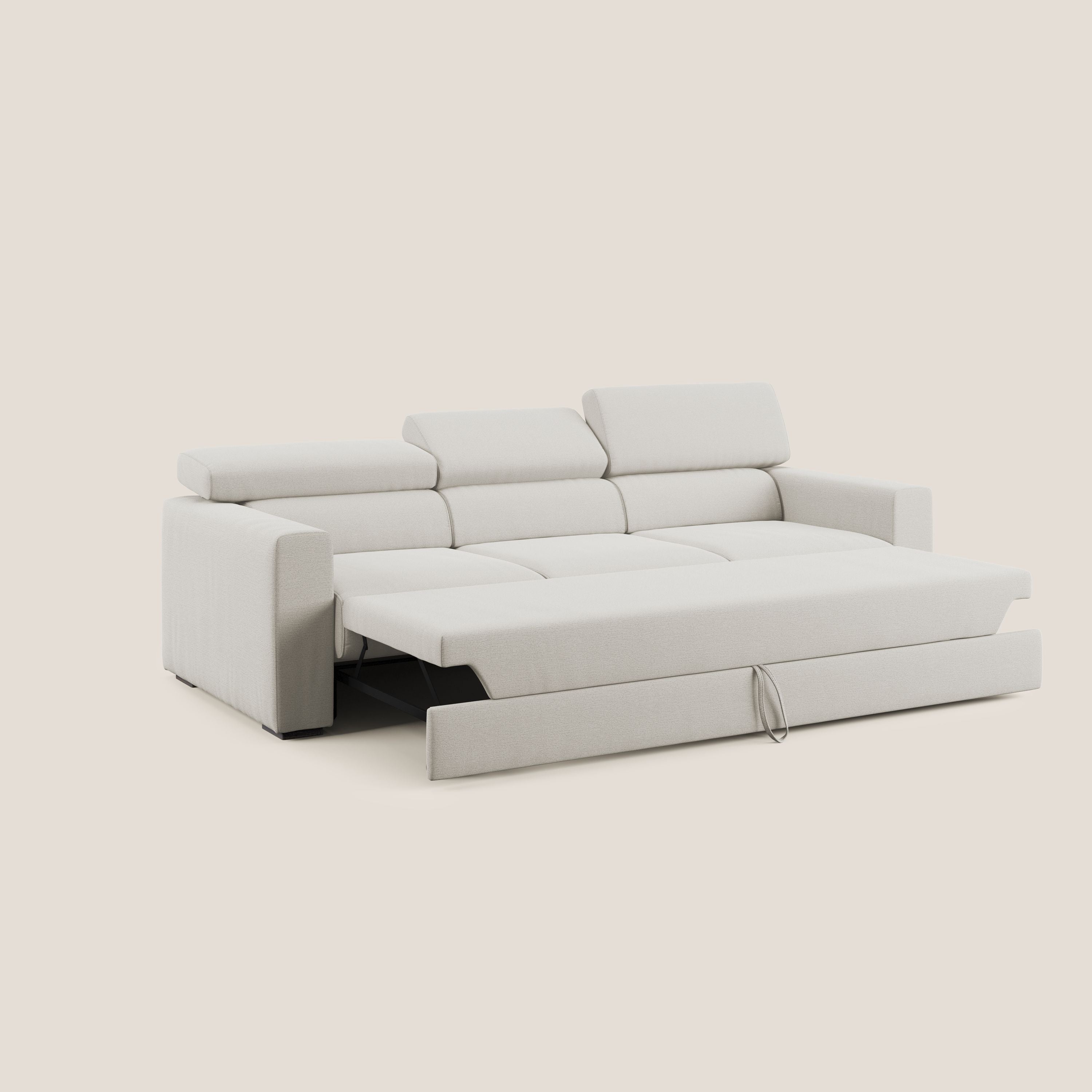Dylan divano a 3 sedute con pouf estraibile poggiapiedi in tessuto fiammato simil cotone impermeabile T19 panna - divitt.sbs