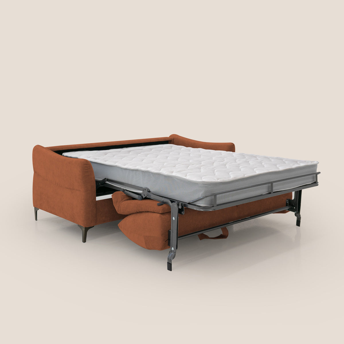 Dalia divano letto con materasso H18 cm e piedi alti in raffinato tessuto smacchiabile T17 arancio - divitt.sbs