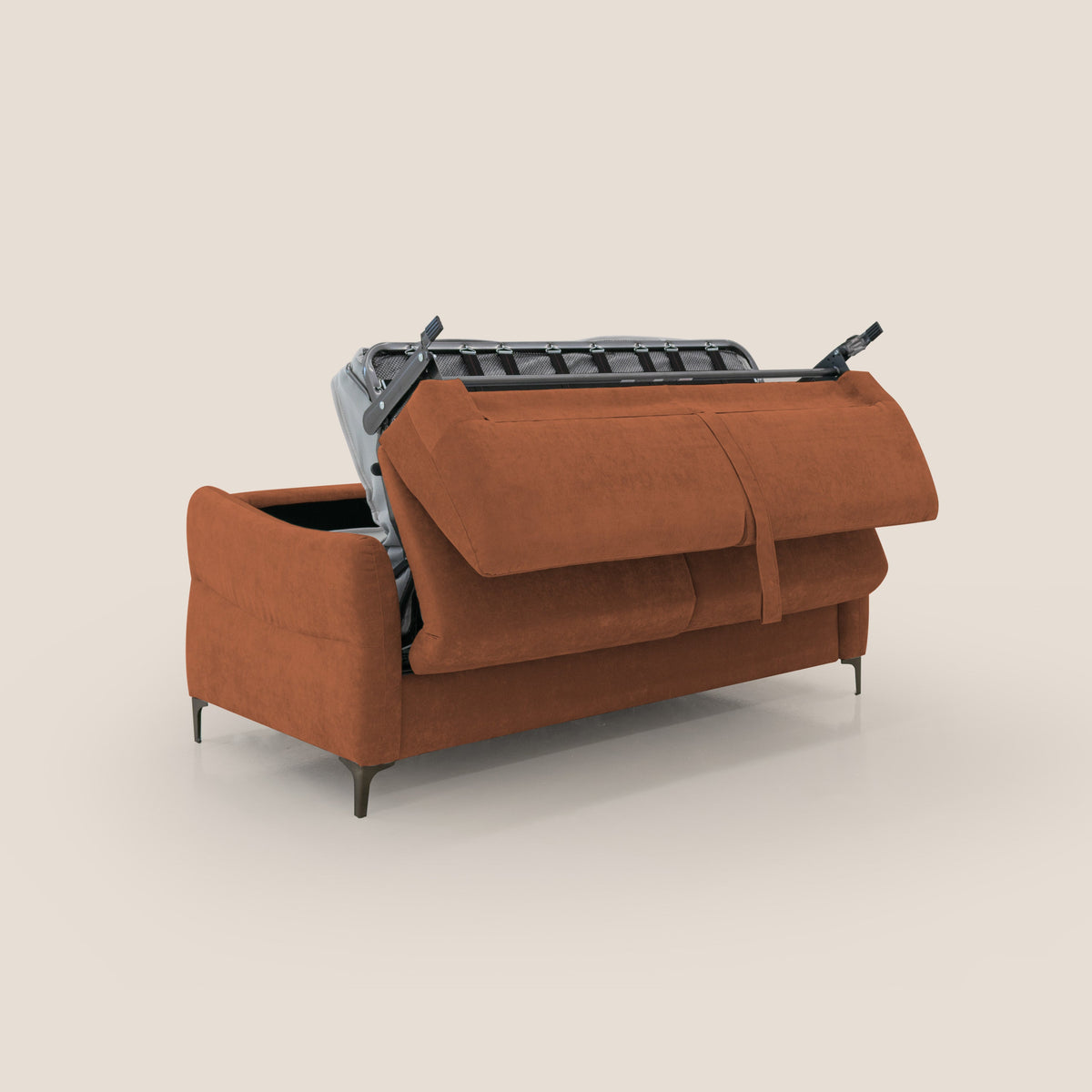 Dalia divano letto con materasso H18 cm e piedi alti in raffinato tessuto smacchiabile T17 arancio - divitt.sbs