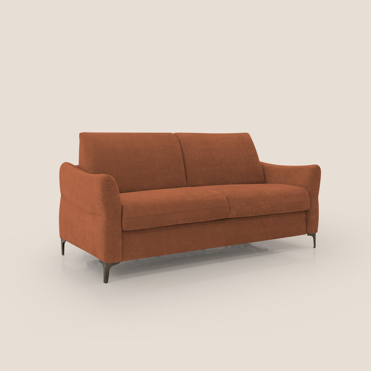 Dalia divano letto con materasso H18 cm e piedi alti in raffinato tessuto smacchiabile T17 arancio - divitt.sbs