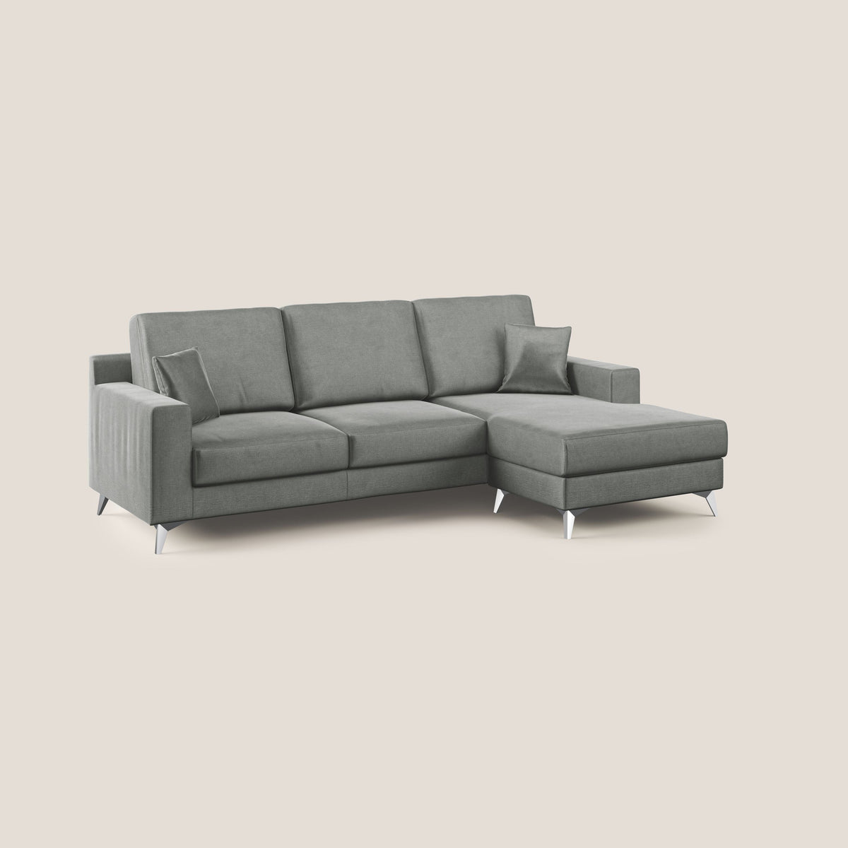 Michael divano moderno angolare con penisola in morbido velluto impermeabile T01 grigio chiaro - divitt.sbs