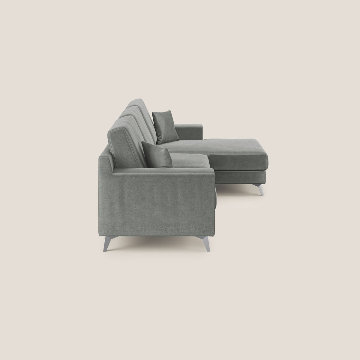 Michael divano moderno angolare con penisola in morbido velluto impermeabile T01 grigio chiaro - divitt.sbs