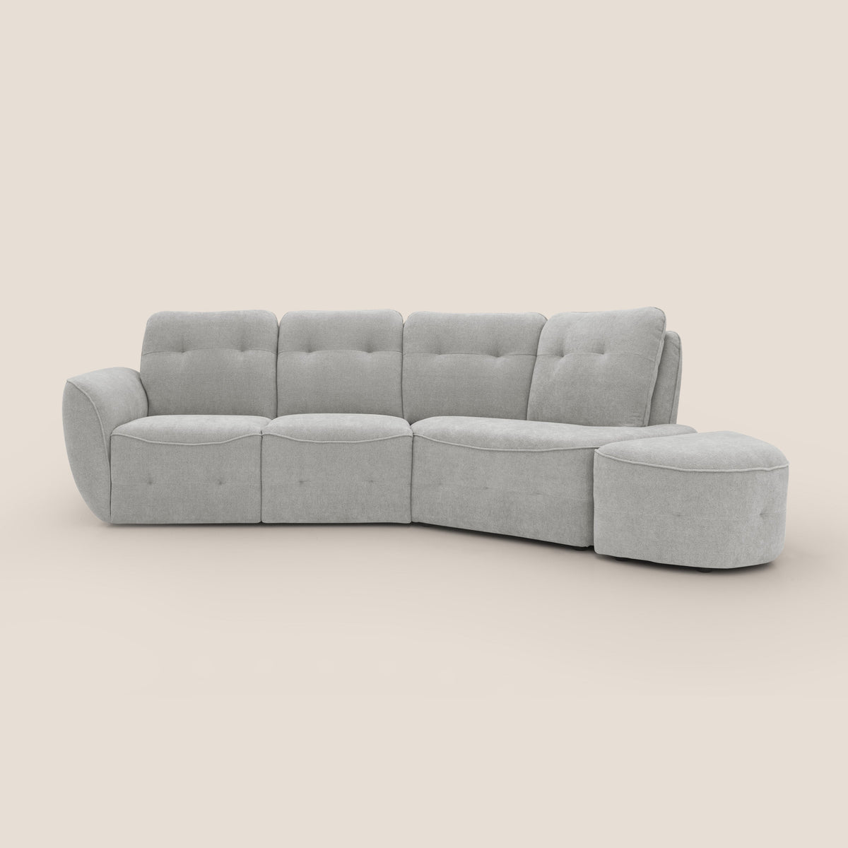 Cerbero divano angolare con pouf mobile in morbido bouclé impermeabile T07 grigio - divitt.sbs