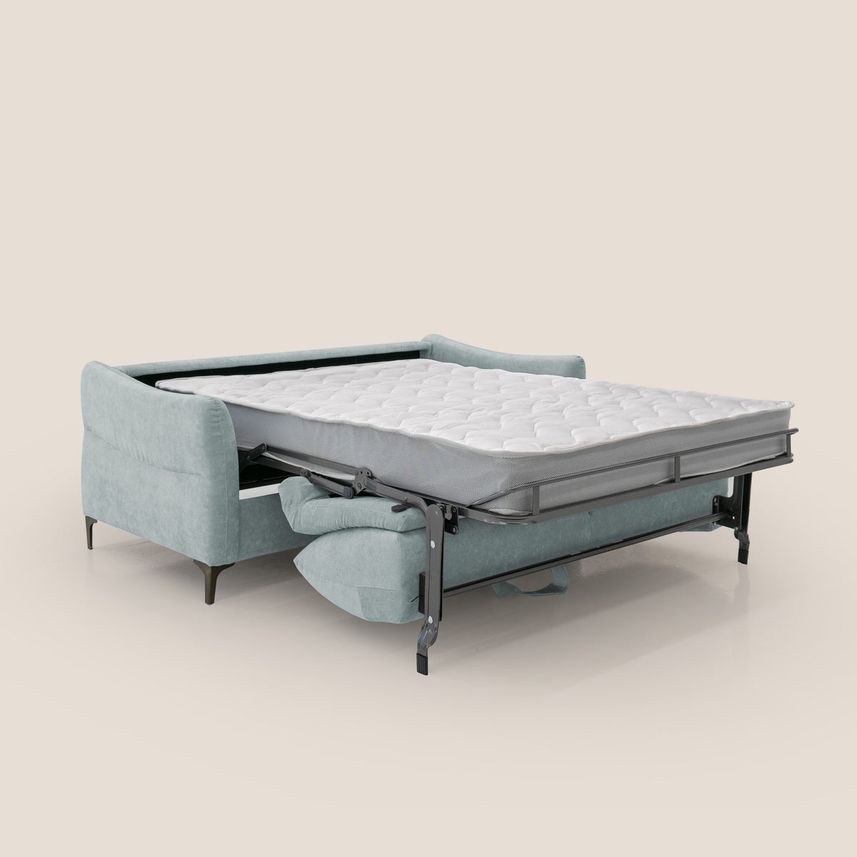 Dalia divano letto con materasso H18 cm e piedi alti in raffinato tessuto smacchiabile T17 verde acqua - divitt.sbs