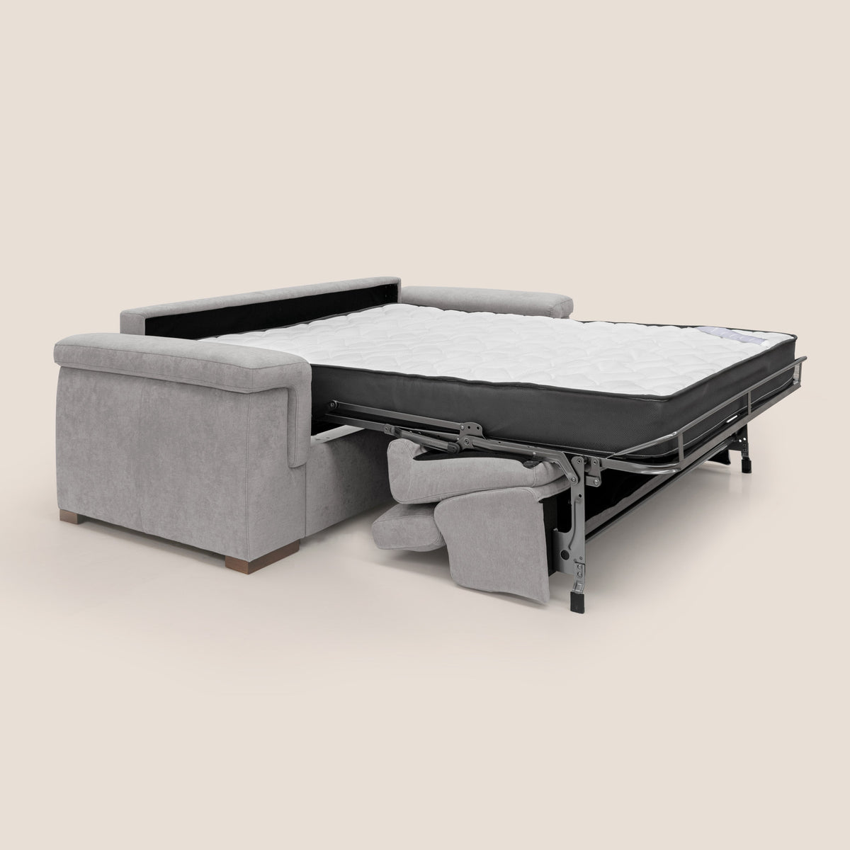 Giunone divano letto con materasso alto 18 cm e poggiatesta reclinabili in tessuto impermeabile T02 grigio chiaro - divitt.sbs