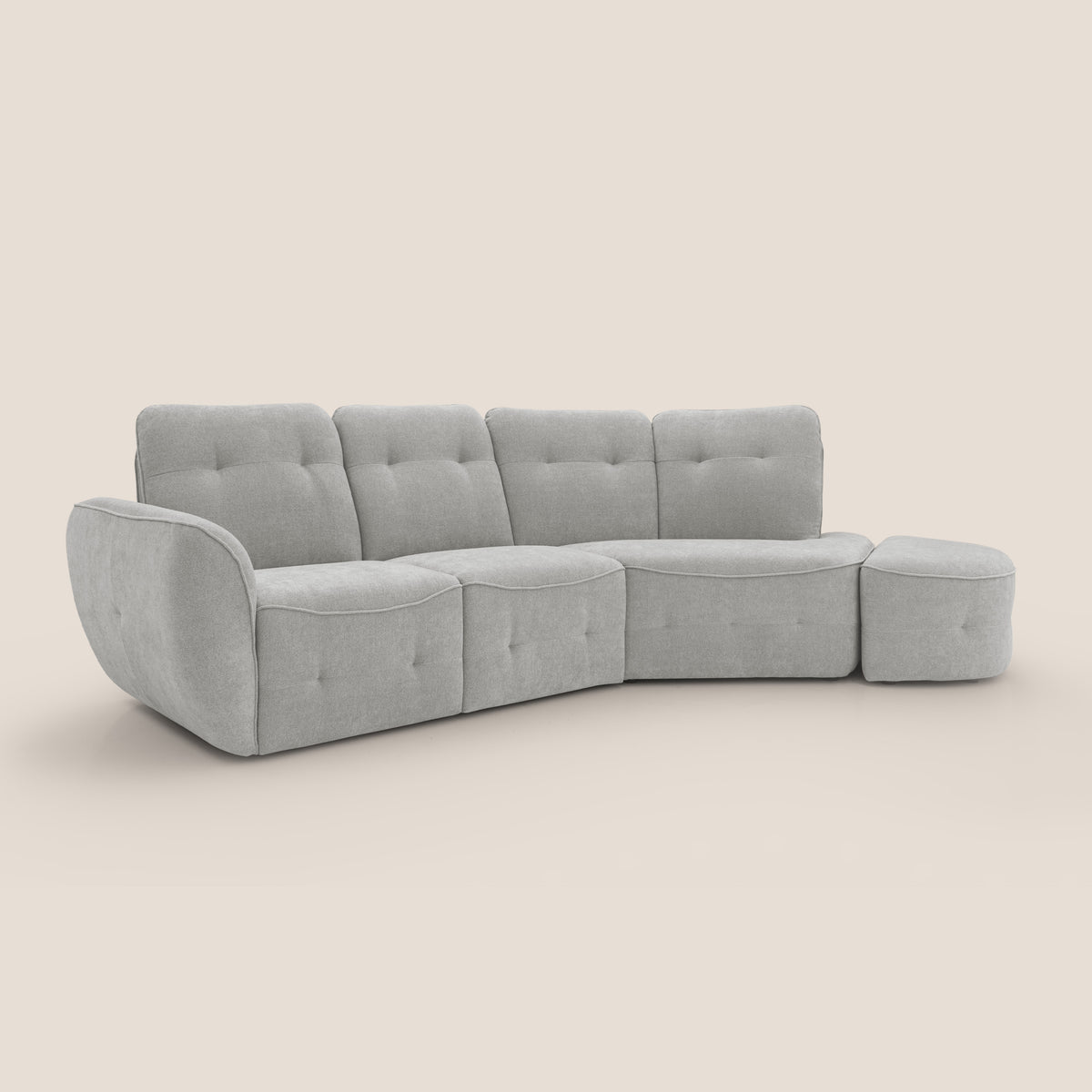 Cerbero divano angolare con pouf mobile in morbido bouclé impermeabile T07 grigio - divitt.sbs