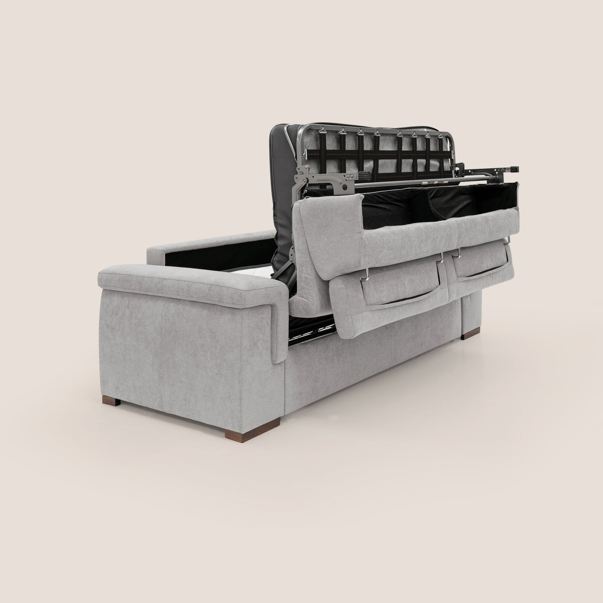Giunone divano letto con materasso alto 18 cm e poggiatesta reclinabili in tessuto impermeabile T02 grigio chiaro - divitt.sbs