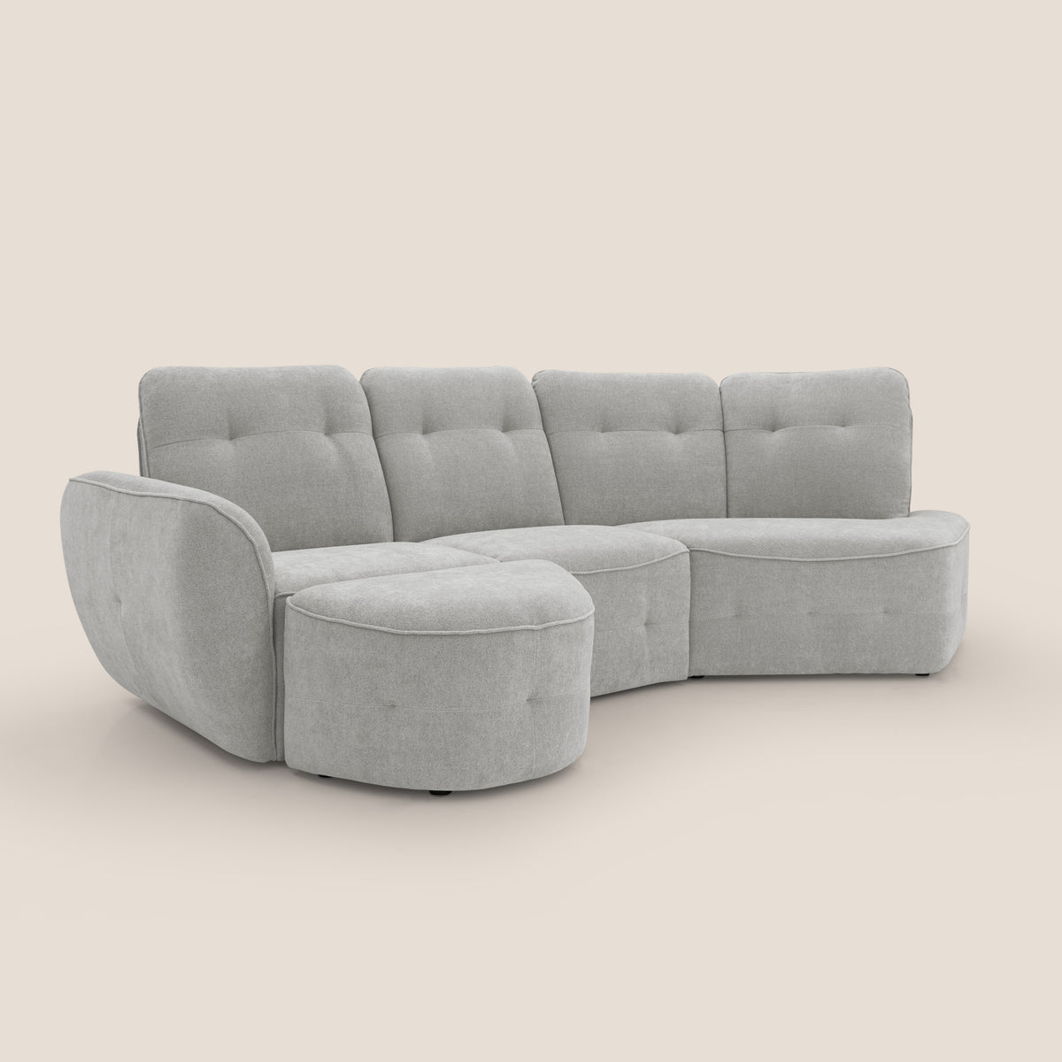 Cerbero divano angolare con pouf mobile in morbido bouclé impermeabile T07 grigio - divitt.sbs