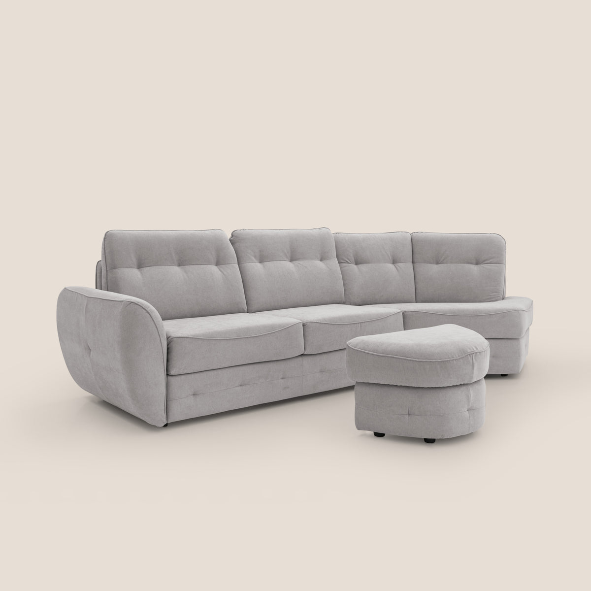 Zeus divano letto angolare con materasso H18 cm pouf mobile in tessuto impermeabile T02 - divitt.sbs