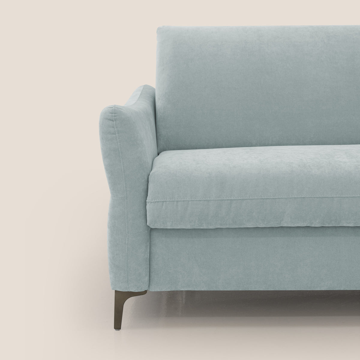 Dalia divano letto con materasso H18 cm e piedi alti in raffinato tessuto smacchiabile T17 verde acqua - divitt.sbs