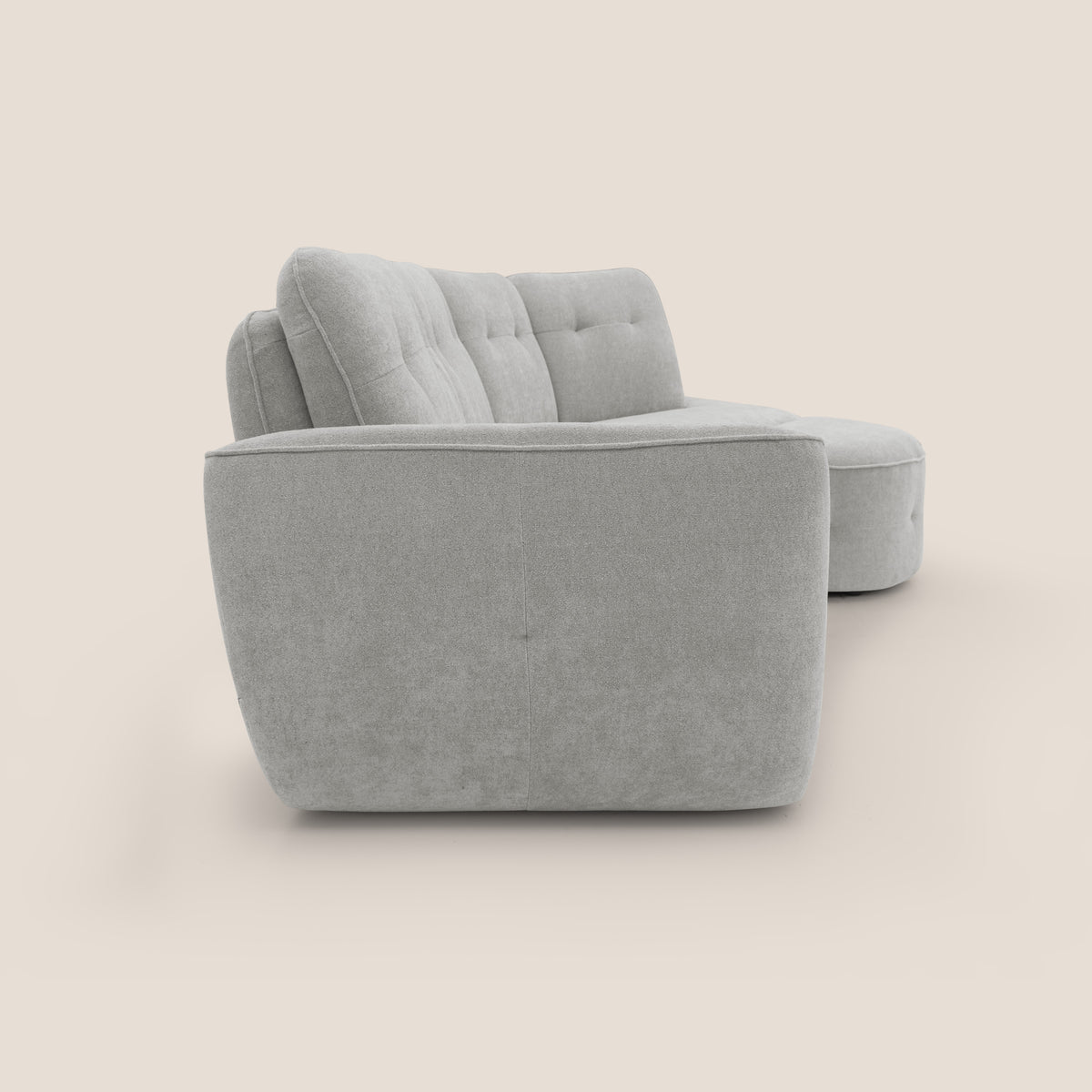 Cerbero divano angolare con pouf mobile in morbido bouclé impermeabile T07 grigio - divitt.sbs