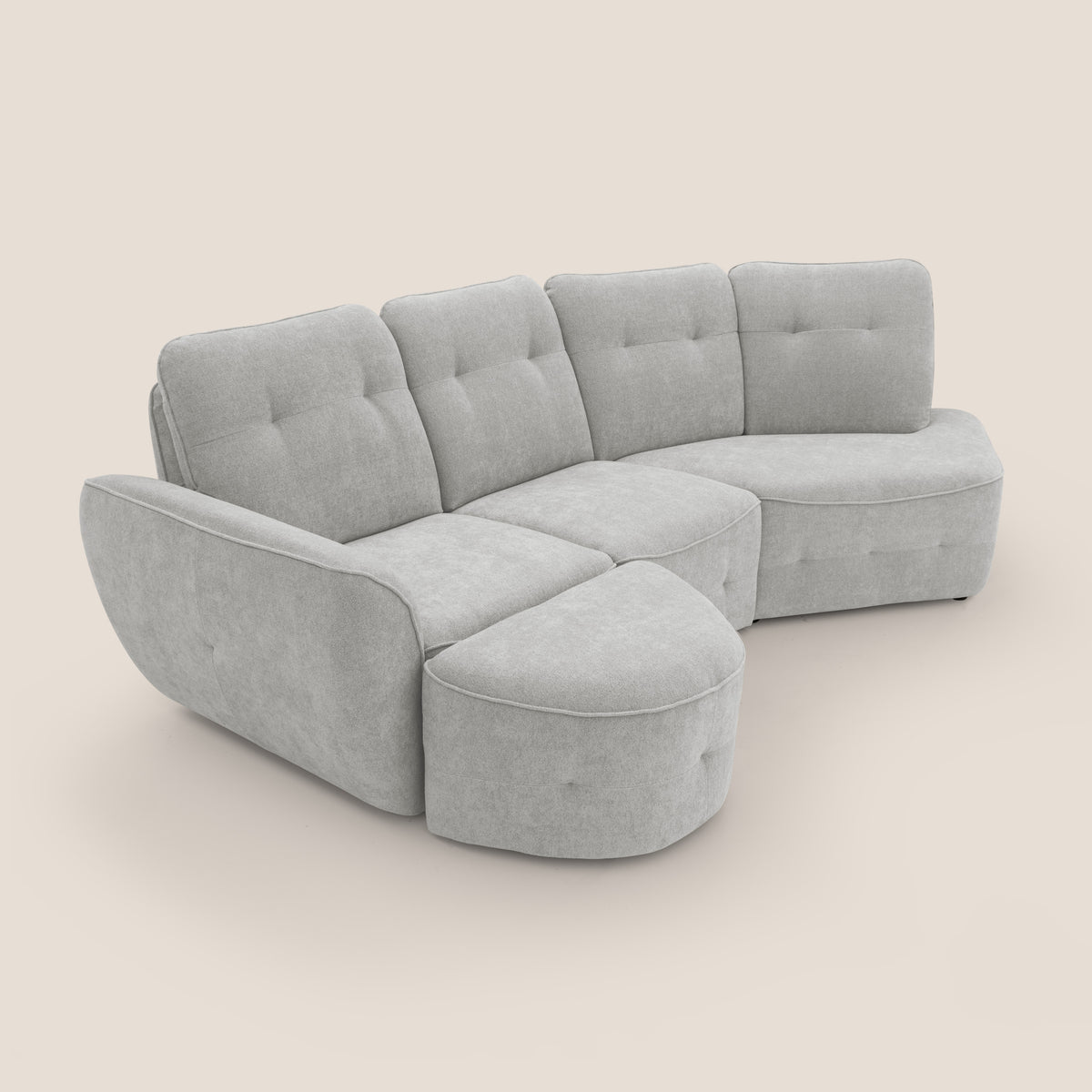 Cerbero divano angolare con pouf mobile in morbido bouclé impermeabile T07 grigio - divitt.sbs