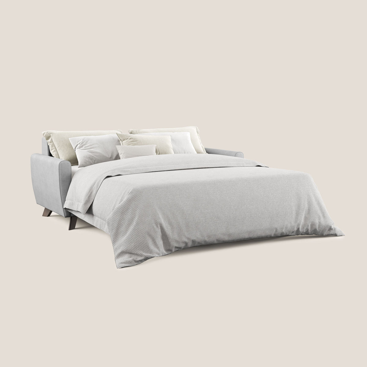 Callisto Divano letto matrimoniale in tessuto morbido impermeabile T02 grigio chiaro - divitt.sbs